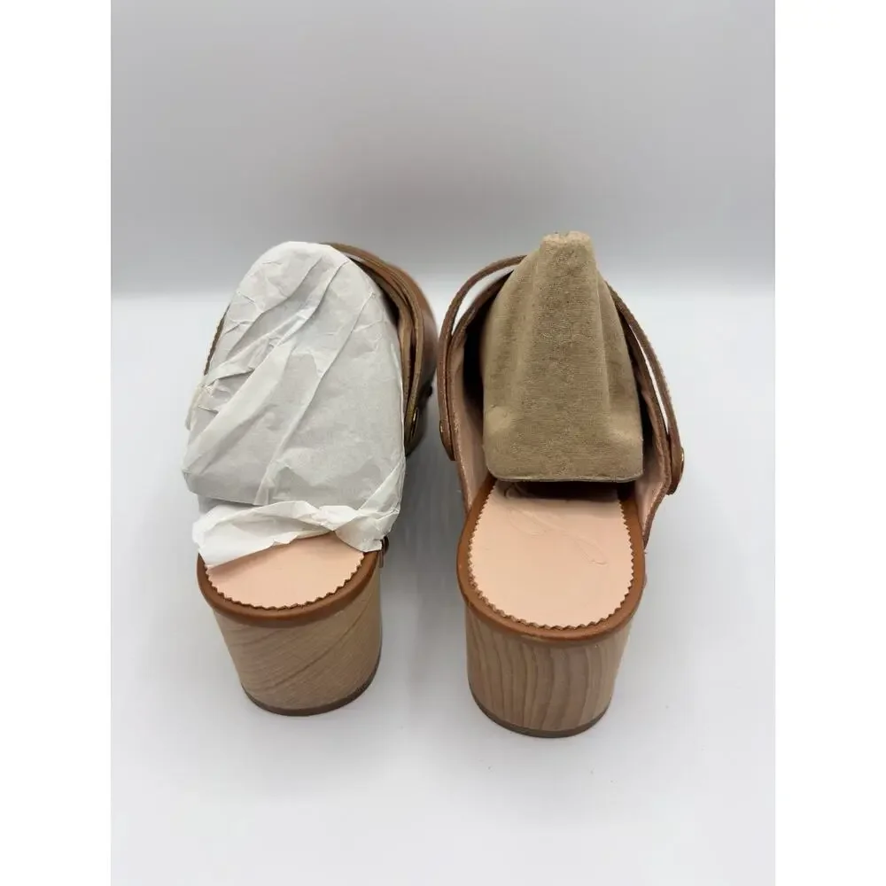 J.Crew Grace Convertible Leather Clogs Wooden Sole Studded Brown 7.5 Excellent